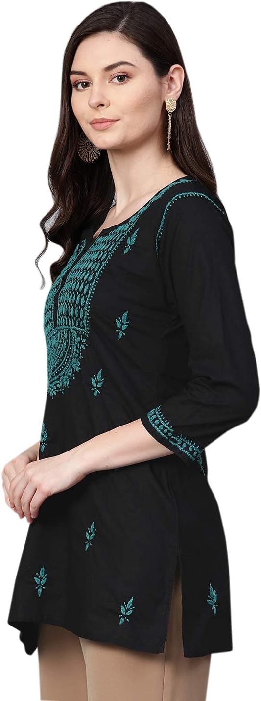 Ada Women's Hand Embroidered Indian Chikankari Cotton Top Tunic Blouse Shirt A100101 - Image 4