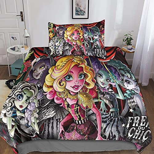 XYueww Monster High Housse De Couettes 3D Imprimé Parure De Lit,Animated Characters Housse De Couette Microfibre 3 Pièces+ Taie d'oreiller,avec Fermeture Éclair,pour Enfant Adult.Single（135x200cm）
