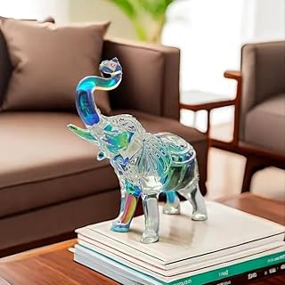 Niedliche Kristallglas-Elefantenfigur – handgefertigtes Sammlerstück Geschenk für Frauen, Elefantenliebhaber, Heimdekoration, Tischdekoration – Glaskunst, thailändischer Elefant mit Stamm, bunt