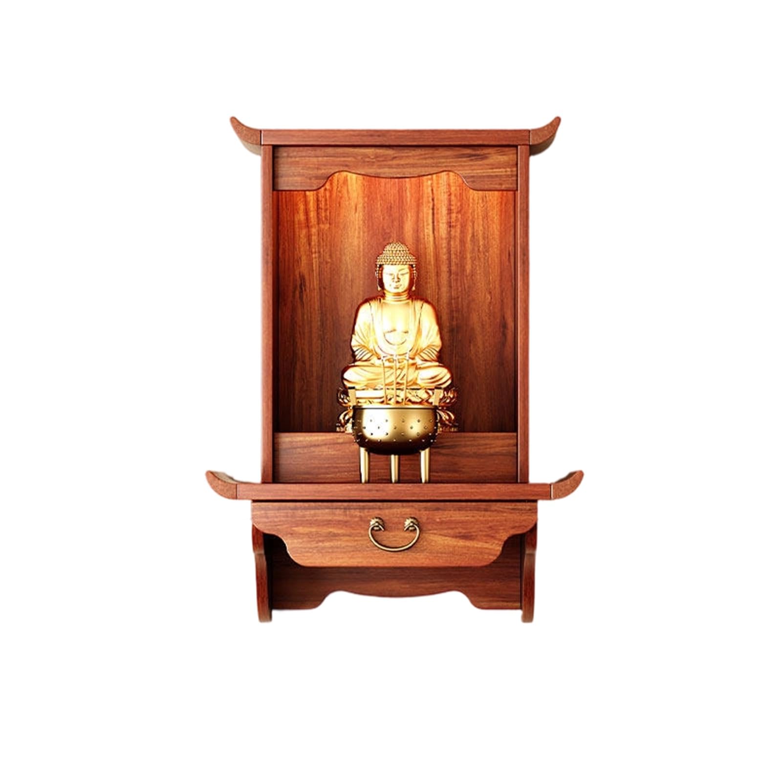 JNTFNE Wall-Mounted Buddhist Altar Shelf, Wood Buddha Cabinet, and God of Wealth Worship Table with Pull-Out Tray for Home Prayer(58cm/22.8in)