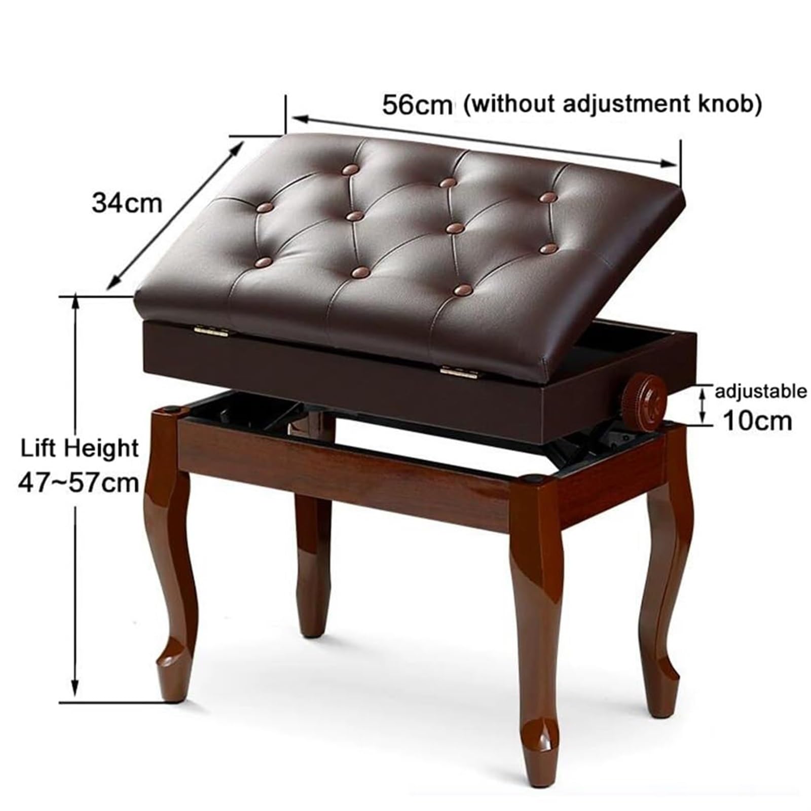 Meiiron Verstellbarer Deluxe-Klavierhocker aus Massivholz mit Notenfach - 10 cm höhenverstellbare Klavierbank for Guzheng-E-Piano(Black)