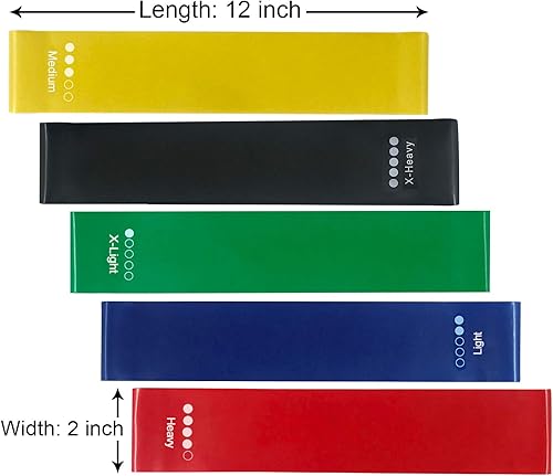 Miniatura 2 de UlikeLF Bandas de resistencia de 12 pulgadas para entrenar, juego de 5 bucles de ejercicio con bolsa de transporte y guía de instrucciones (idioma