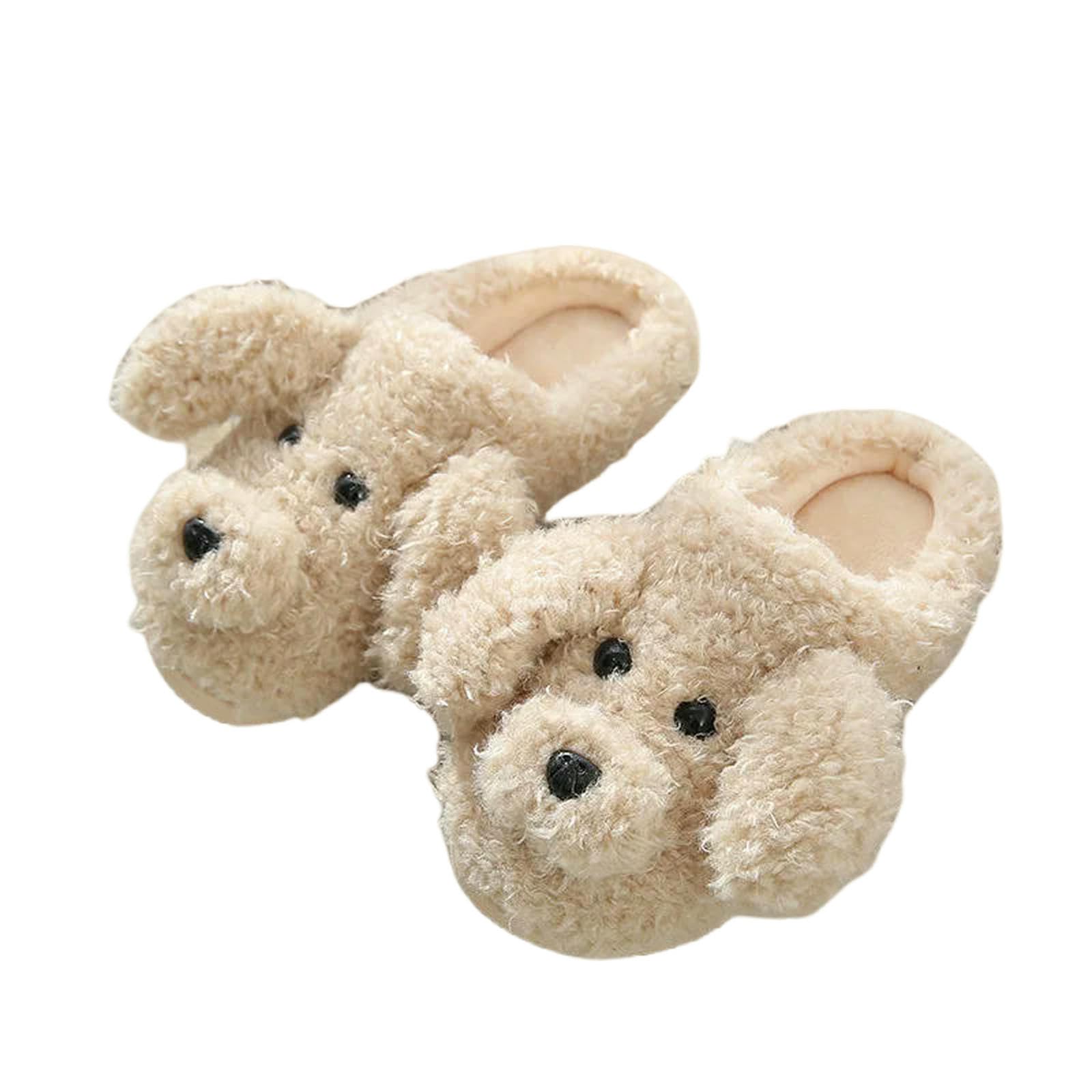 Pantuflas Zapatillas Cortas De Invierno para Mujer, Zapatos Cálidos Y Acogedores Algodón El Hogar, Antideslizantes Parejas Perros Lindos Interiores-Perro Caqui1-44-45(Ajuste 43-4