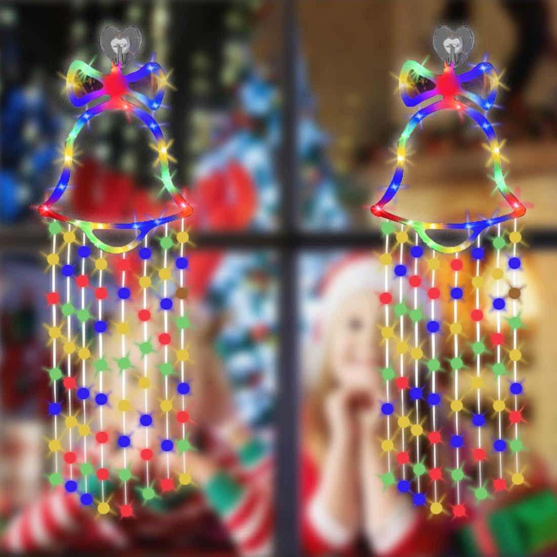 2pcs Christmas Window Lights Indoor,Christmas Tree Decorations Light, Multi-Coloured Curtain Light 100 LED Lighting Beads - Image 4