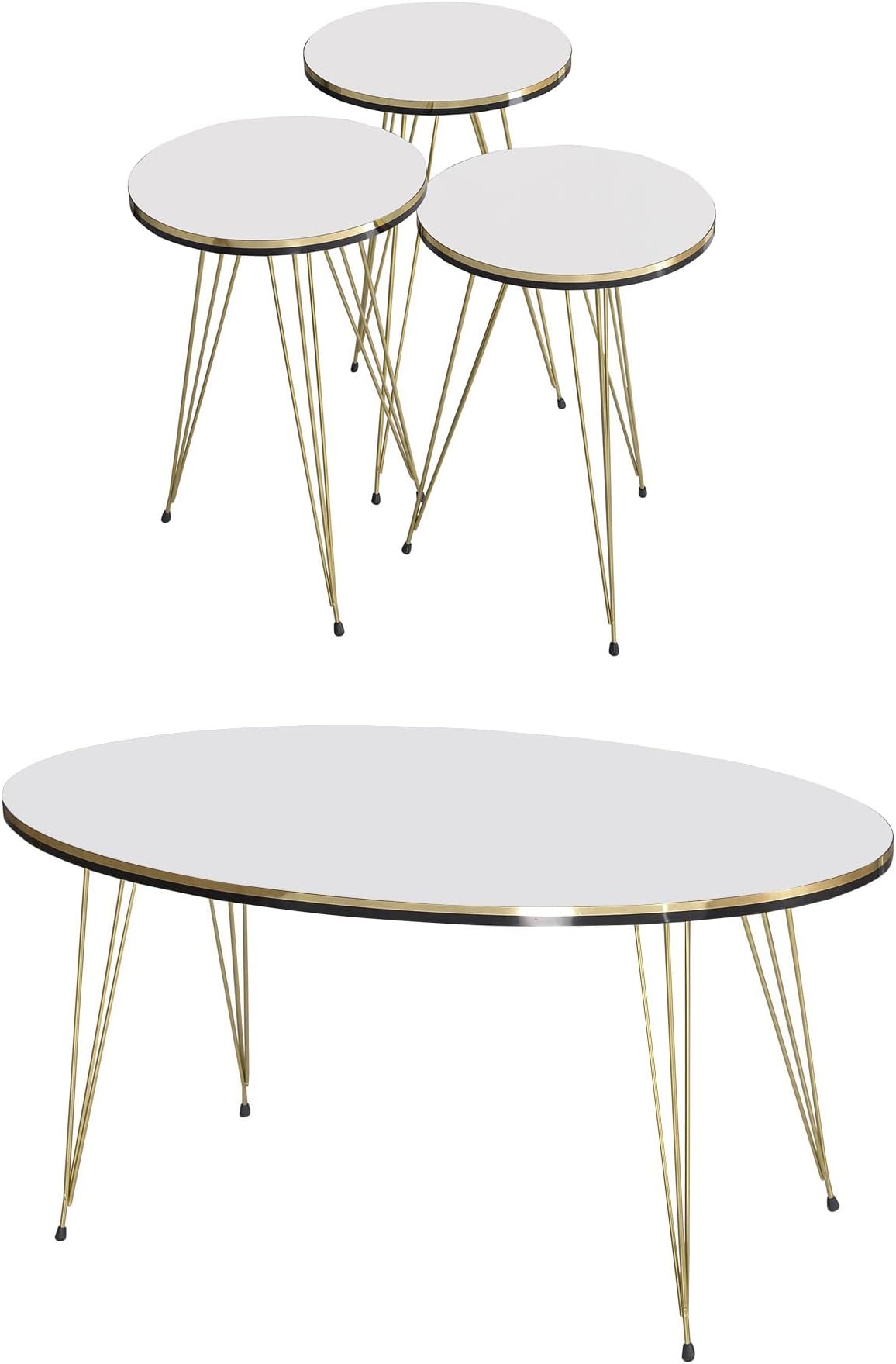 MOOGCOCoffee Table Set with 4 PCS,Round Table Set with 3 Nesting Tables and Coffee Table,Set of 4 Accent Tables,3 Stacking Side Tables for Living Room,Set of 4 End Tables,Easy Assembly (White)