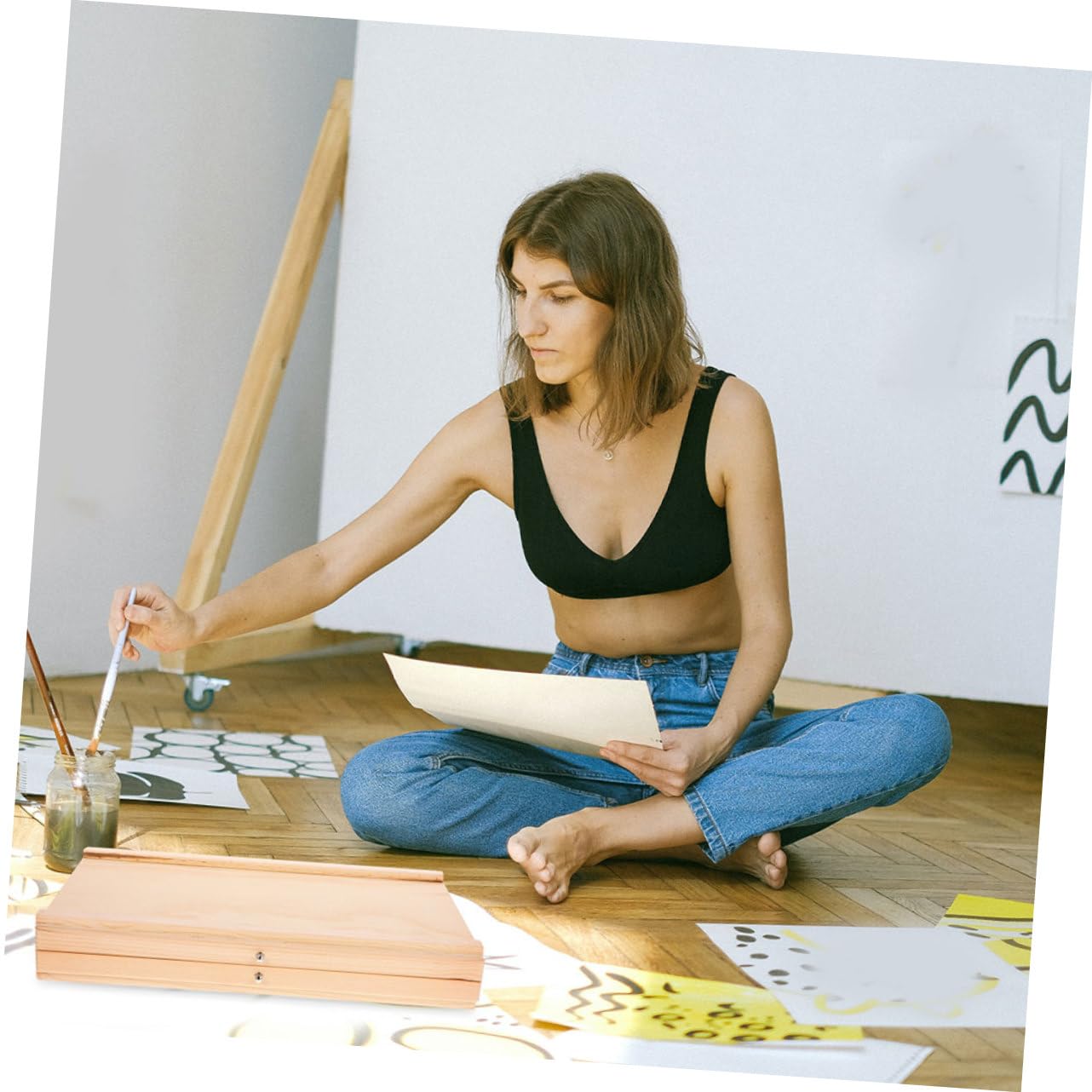 DOITOOL Boîte de Rangement pour Matériel Artistique avec Bois Organisateur de Peinture Crayons pour Dessin et Création