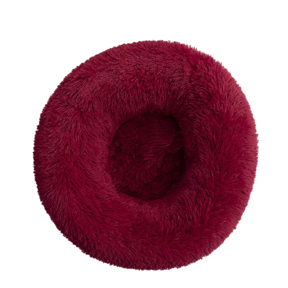 DOTBUY-SHOP Large Dog Bed Washable, Soft Comfy Cat Bed Felt Donut Dog Bed, Pet Bed With Slip-Resistant Bottom, Orthopedic Dog Beds Gift for Small Dogs and Cats (90cm,Burgundy)
