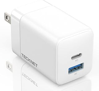 USB C Charger, TECKNET Foldable 45W Fast Charger Block with PD USB C & QC 3.0 USB A Ports Compact GaN Charger Compatible for iPhone 15 14 13 Mini Pro Max, MacBook Pro 13″, iPad Pro, Galaxy S22 21