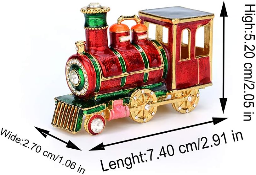 Mini Steam Train Jewelry Trinket Box Hinged Enameled Crystal Ornaments Gift for Home Decor