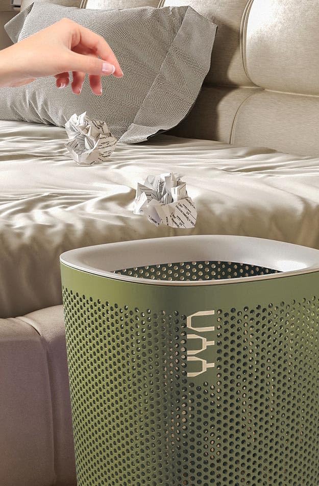 Image of Kriva Plastic Square Open Top Trash Can | 12L Garbage Container Wastebasket | Large Capacity Hollow Dustbin for Bathrooms, Laundry Room, Kitchens, Offices, Kids Rooms, Dorms (Green)