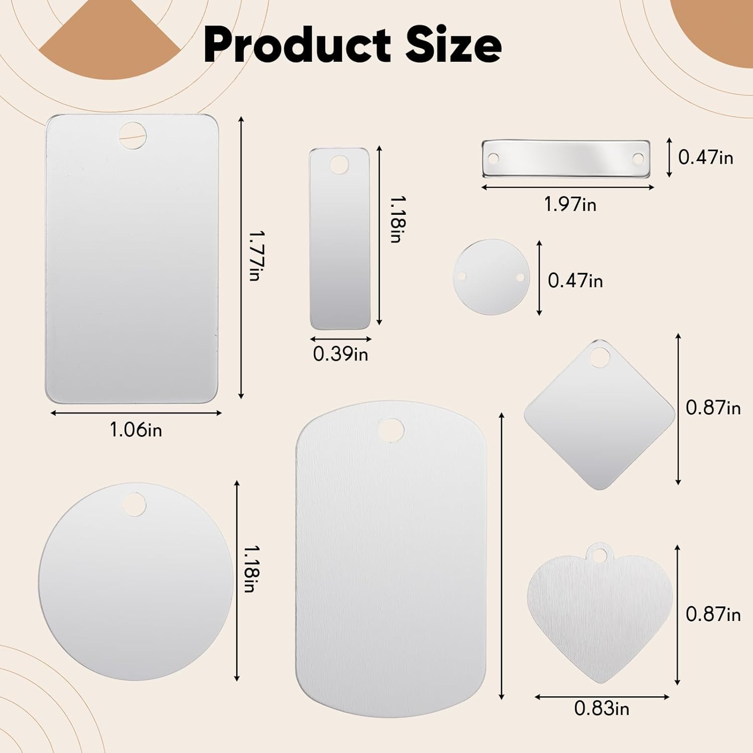 MorningRo 50 Pcs Mixed Laser Engravable Blanks Stainless Steel Stamping Blanks Including Round Rectangle Heart Pendants Charms for Necklace Bracelet Earrings ID Tags DIY Crafts - Image 2