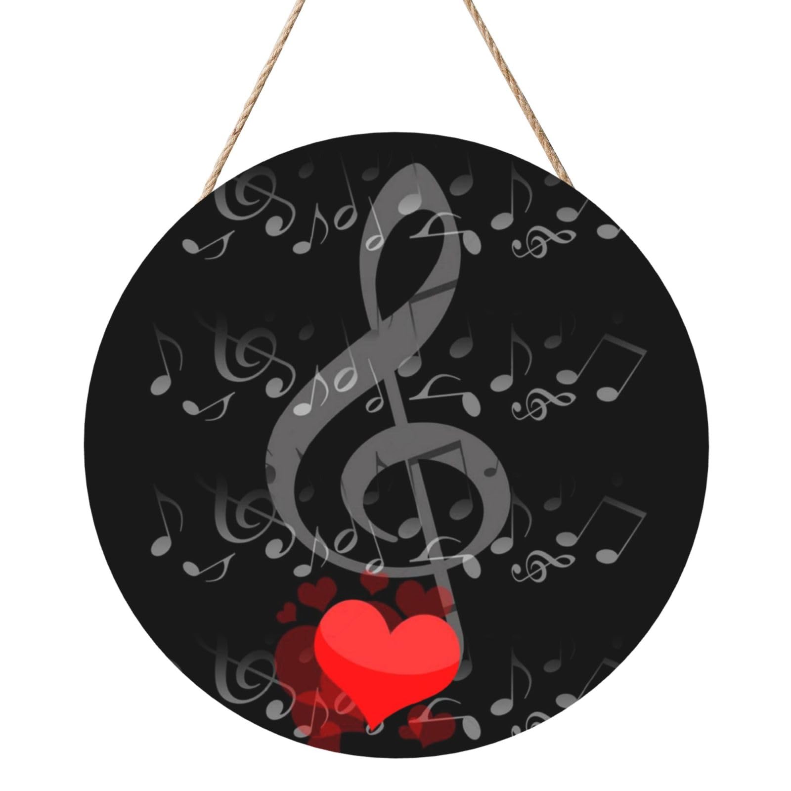 InOmak Music Note Heart, Round Wood Panel Painting 12 in, Wall Hanging Painting For Home