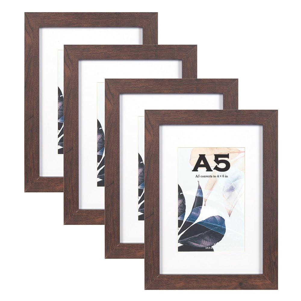 Scholar Tree Walnut A5/21X14.8cm Photo Frames Set of 4, Wooden Picture Frames for Freestanding and Wall Mountable