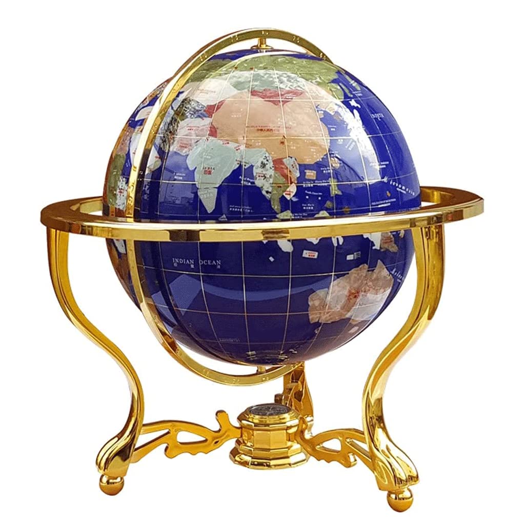 World Globe World Globe 17.7 Inch Height 12.9 Inch Diameter Natural Gemstone with Zinc Alloy Stand Globe Handmade Vintage Globe Clear Text Marking