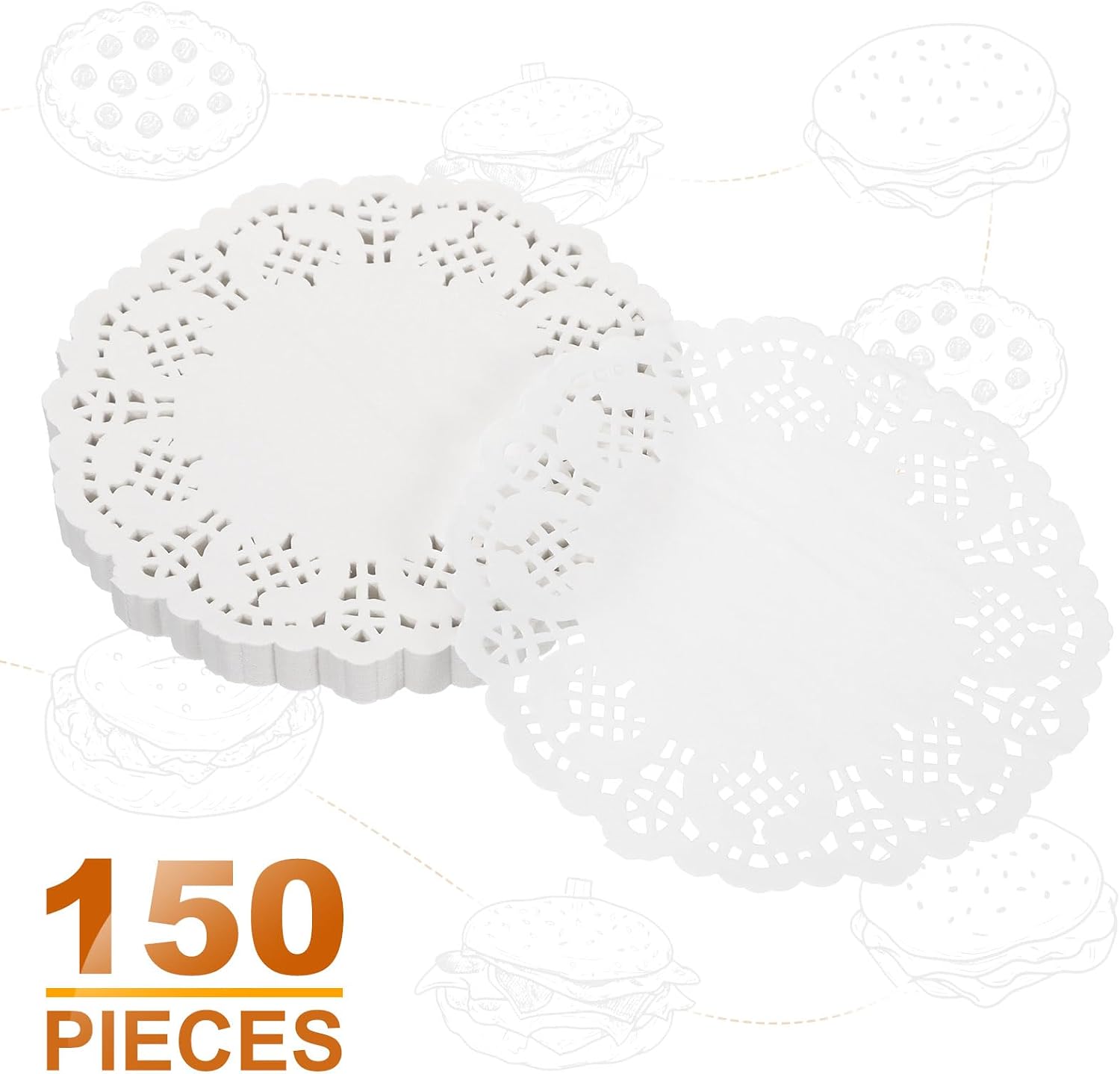 HARFINGTON 150pcs Lace Paper Doilies 3.5 Inch White Round Disposable Decorative Paper Placemats Hollow Flower Absorbing Papers for Cakes Desserts Food Decoration Wedding Birthday