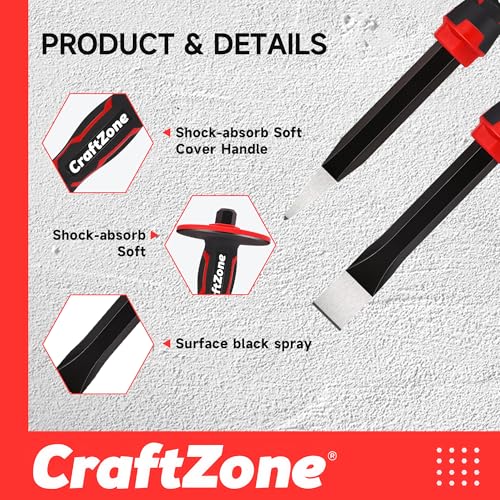 Image of Masonry Chisel Set - 2-Piece Heavy Duty Pointed & Flat Rock Chisels, Concrete Stone Chisel with Hand Protection for Brick Breaking Carving Splitting Cutting Mason Tools