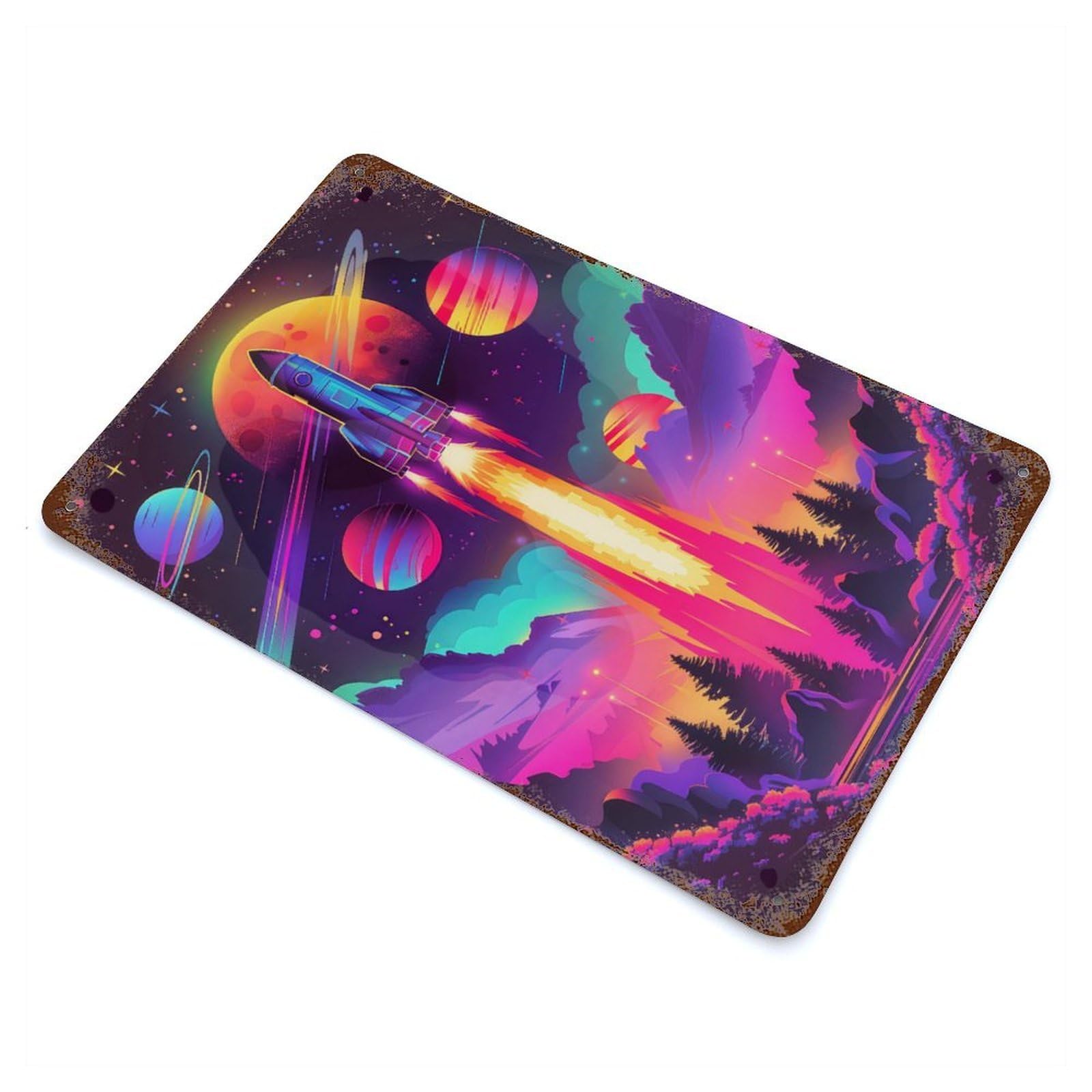 Retro Metal Sign Space Rocket Adventure 11.8"x7.9", Retro Wall Decor for Living Room, Hallway And Home Decor