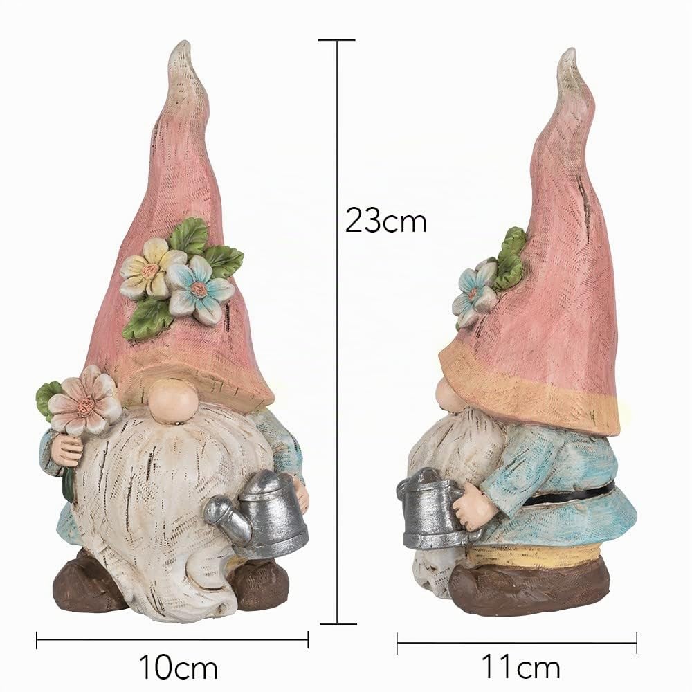 Ideen mit Herz Figuras decorativas de duendes | Pareja con regadera y pajarera | Enano de jardín | Decoración de primavera para casa y arriate de flores | 23 cm de alto | 10 cm de ancho | 2 unidades