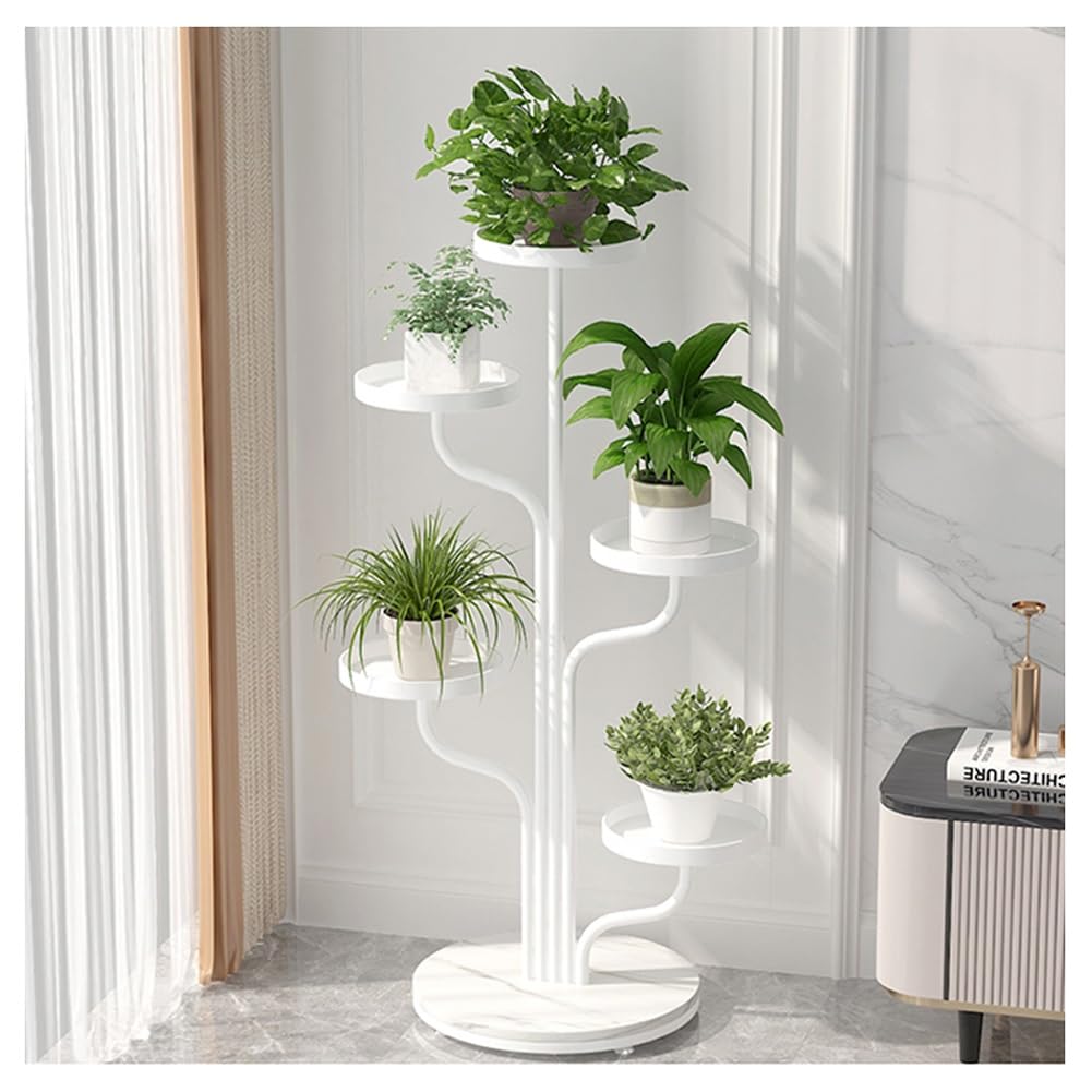 Generisch 5-Tier Metal Plant Stand - Sturdy Vertical Flower Rack for Indoor & Outdoor Use, Space-Saving 5-Shelf Display for Home, Garden, Balcony, and Office (White)