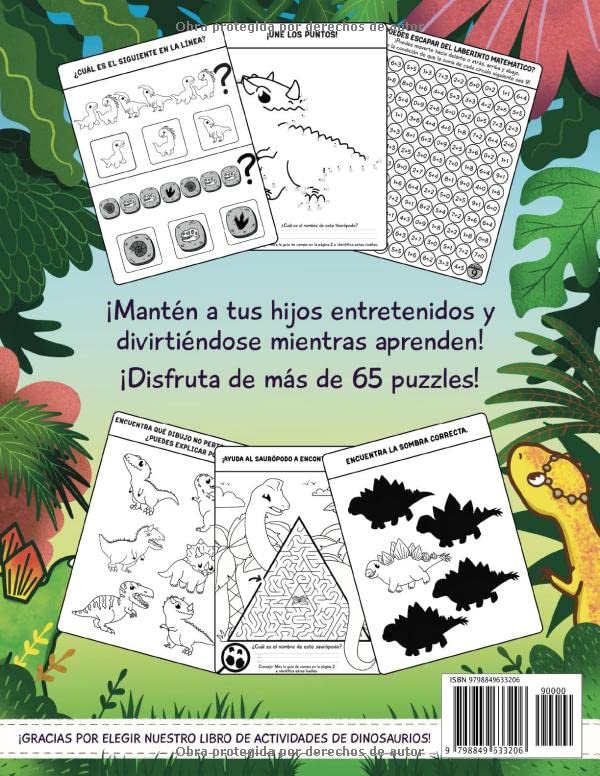 Vista 2 de Dinousaurios Libro de Actividades para niños de 4 a 8 años Divertidos juegos y rompecabezas Laberintos, reconocimiento de formas, tareas lógicas