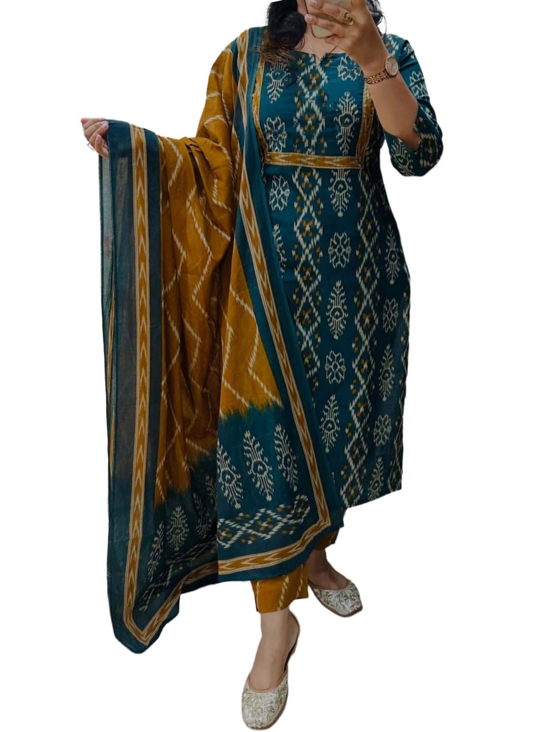 anni designer Women Kurta Set with Dupatta | Cotton Printed Straight Kurta Pant Dupatta Set | 3 Piece Kurti Set for Women | 3/4 Sleeve Round Neck Cotton Suit for Daily Office Party Wedding-picture-48