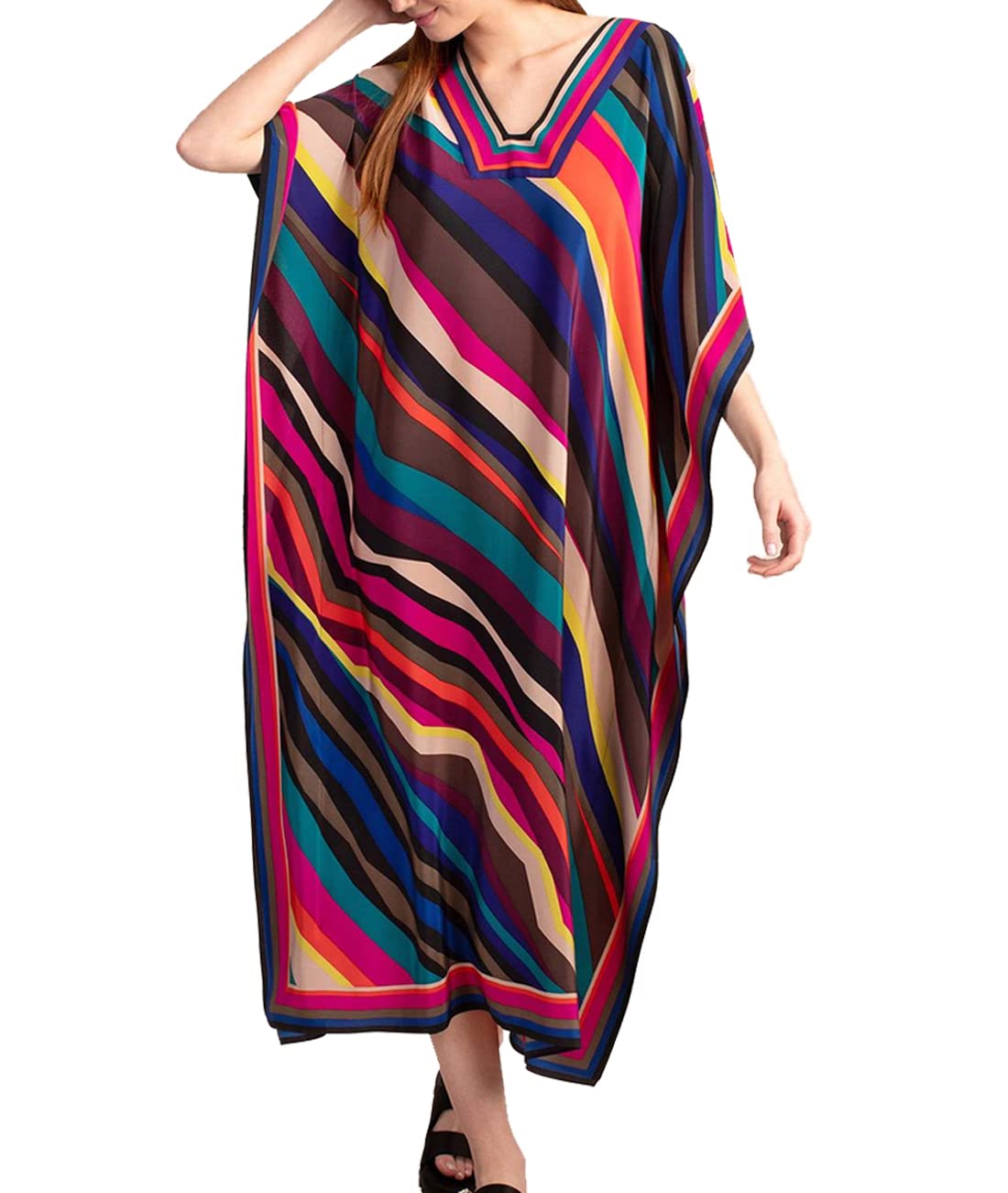 Tyidalin Kaftan Vestido Largo Playa Mujer Maxi Caftan Estampado Verano Boho Túnica Talla Grande Kimono Pareo