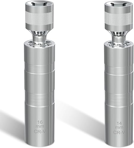 Juego de enchufes de bujía de 14 mm y 16 mm, herramienta de extracción de enchufes de bujía de pared delgada de 3/8 pulgadas, 12 puntas, enchufes