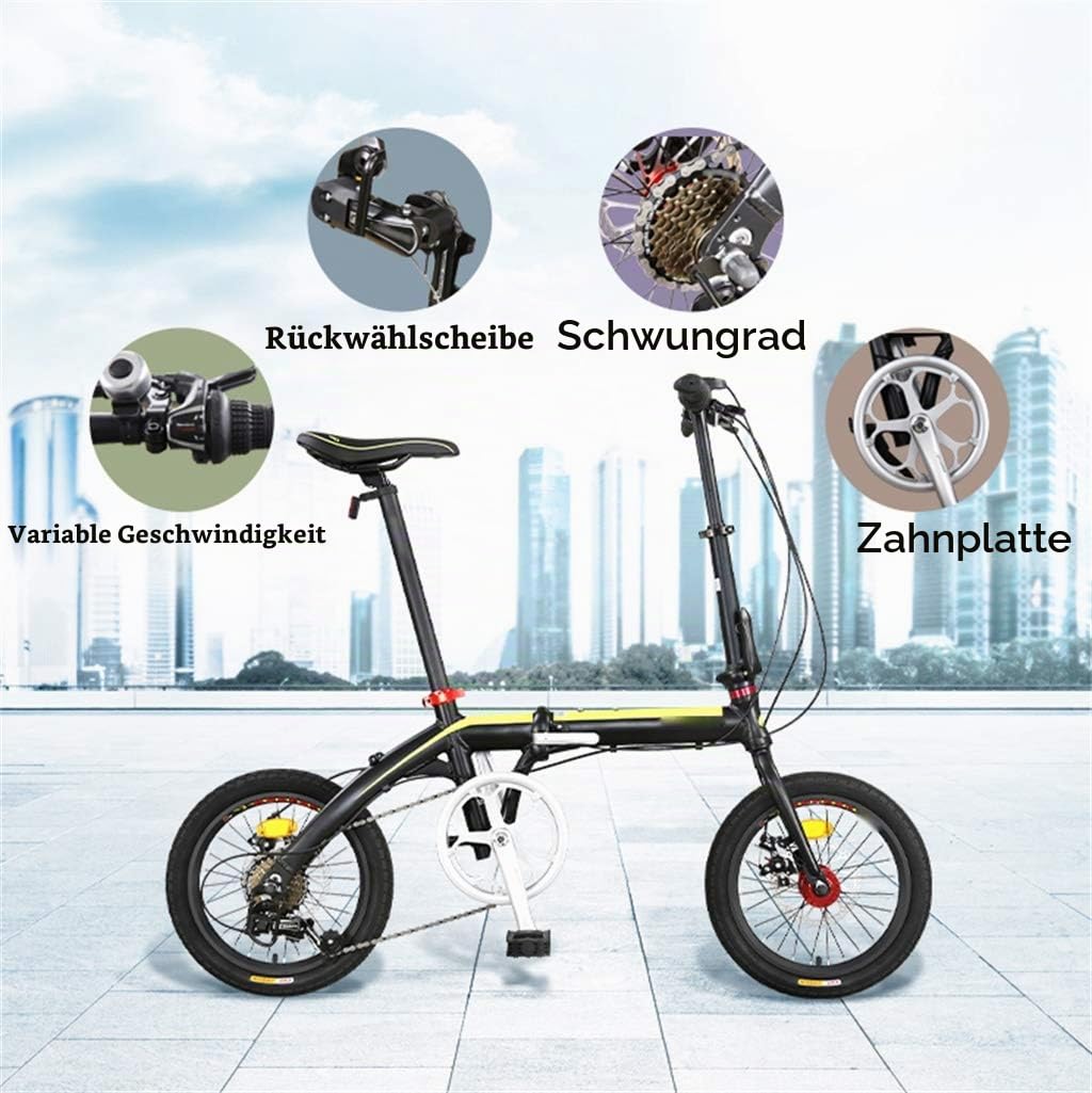 TYXTYX 16 Zoll Alu Klapp Fahrrad Faltrad Folding Bike 7 Gang,leichtes Mini- Klapprad,Klappfahrrad,Quick-Fold-System mit Doppelscheibenbremse, Outdoor-Radfahren Sport & Freizeit