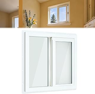 24'' x 24'' Small Basement Window White Vinyl Basement Slider Window Removable Featuring Double Pane Insulated with Thermal Insulation Soundproof Glass for Bathroom Home Rv Garage