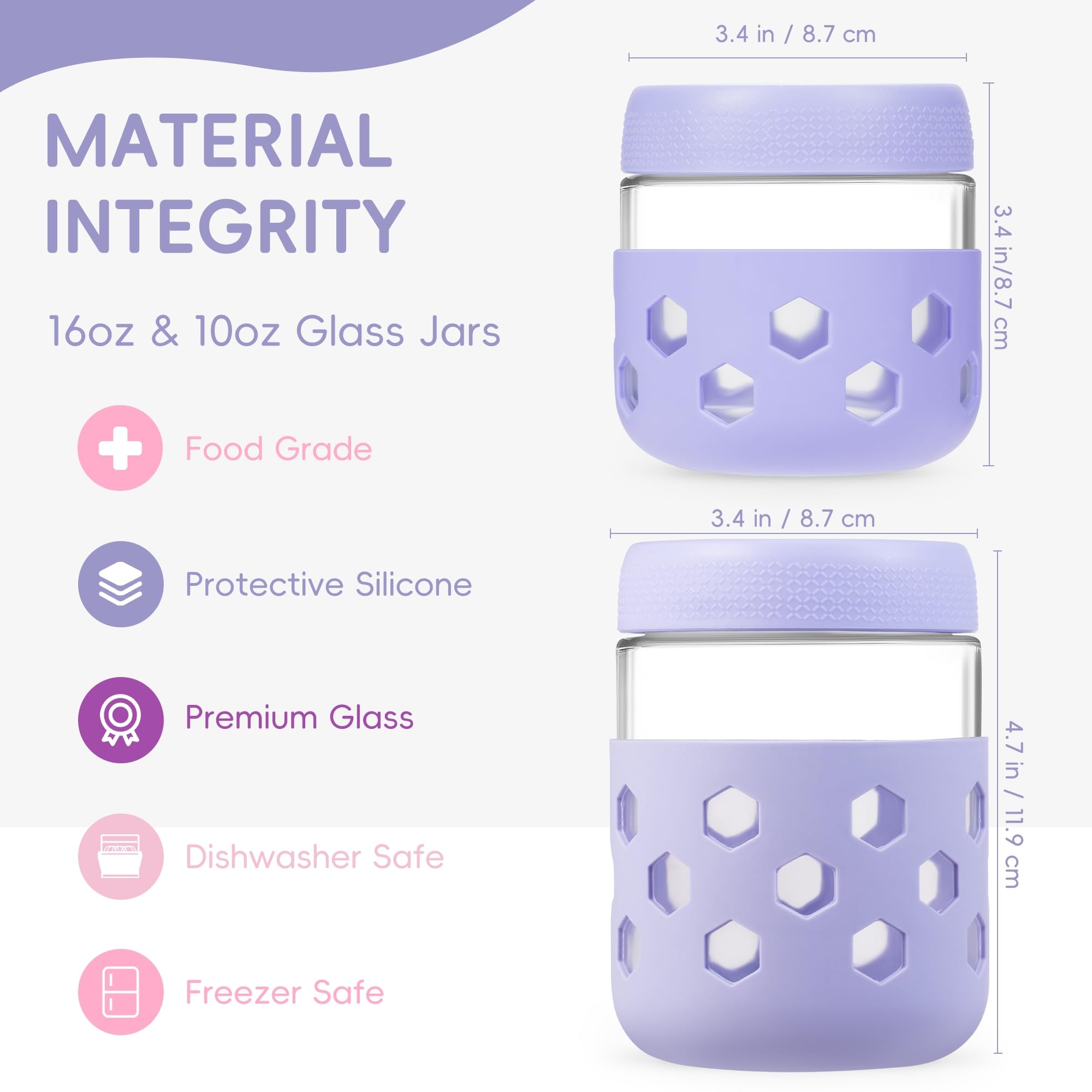 Gemice Paquete de 8 tarros de vidrio para avena nocturna con fundas de silicona, recipientes de avena de 500 ml y 300 ml con tapas, macetas de desayuno para ensalada, tarros Mason para pudín de chía
