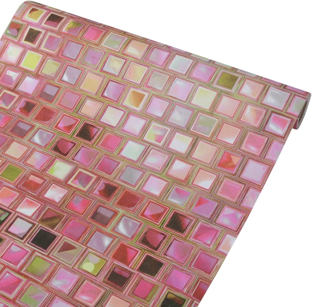 Colorful Mosaic Furniture Liner 29.5 feet Big Roll Self-Adhesive Shelving Paper Shelf Drawer Cabinets Protector Removable Wallpaper Decor Girls Makeup Box (Pink Mosaic, L-354.3x17.7 Inch)