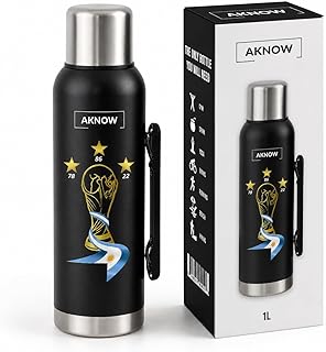 Thermo Argentino mate water World Cup Stainless steel bottle with Argentine Flag 1LT (Black)