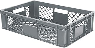 BRB 90 Stück Eurobehälter durchbrochen/Bäckerkiste, LxBxH 600x400x150 mm, PE-HD, lebensmittelecht, Palettenware (grau)