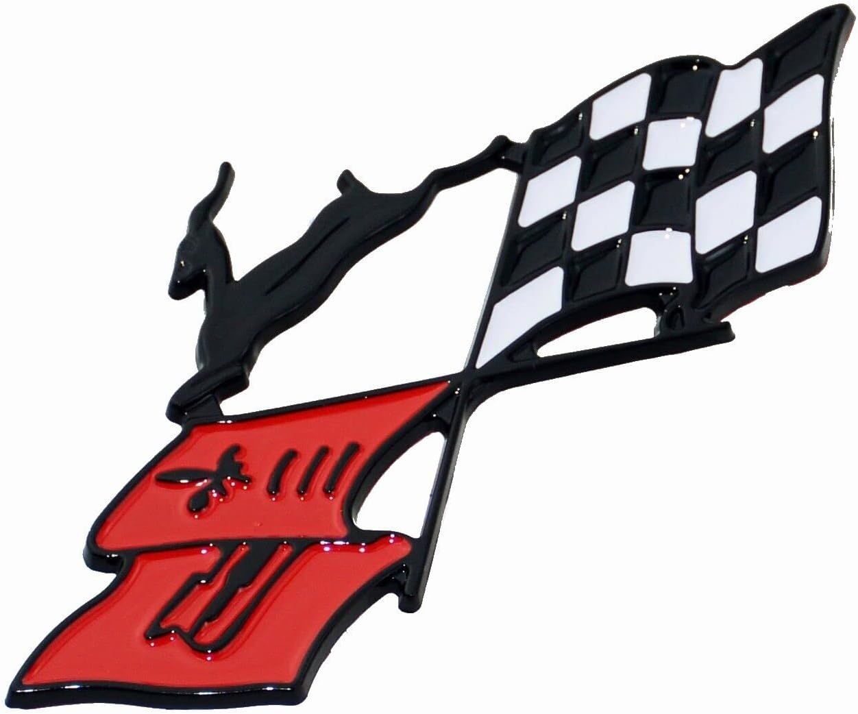 2Pc 1961 Impala Die Cast Rear Quarter Panel Emblem Crossed Flag 3D Badge Sticker KC4525 Replacement for Impala (Black Red)