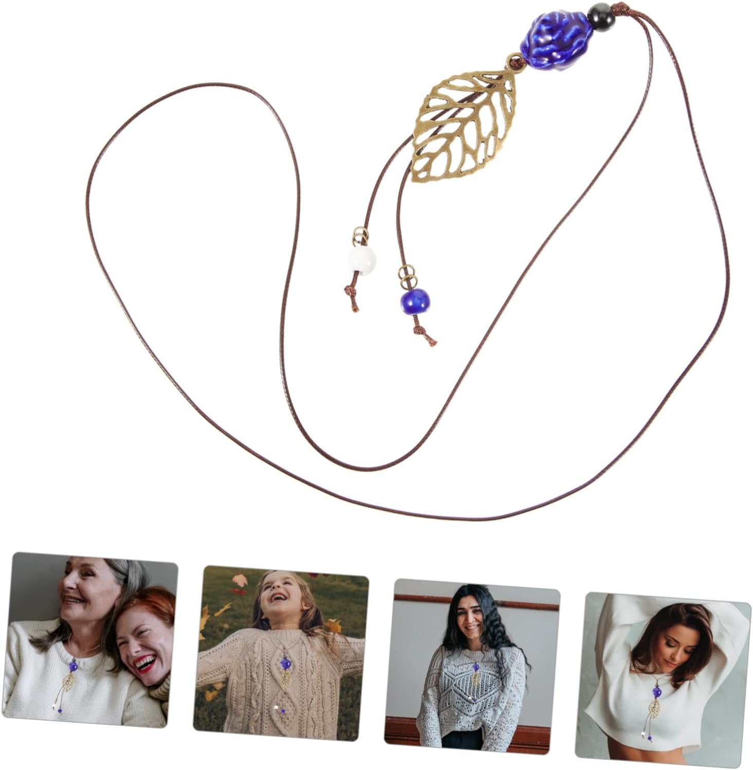 Women's Jewelry Pendant Neck Decoration Necklaces Pendants Long Sweater Clavicle Chain Collar Bead Necklace Leaf Ceramic Beads