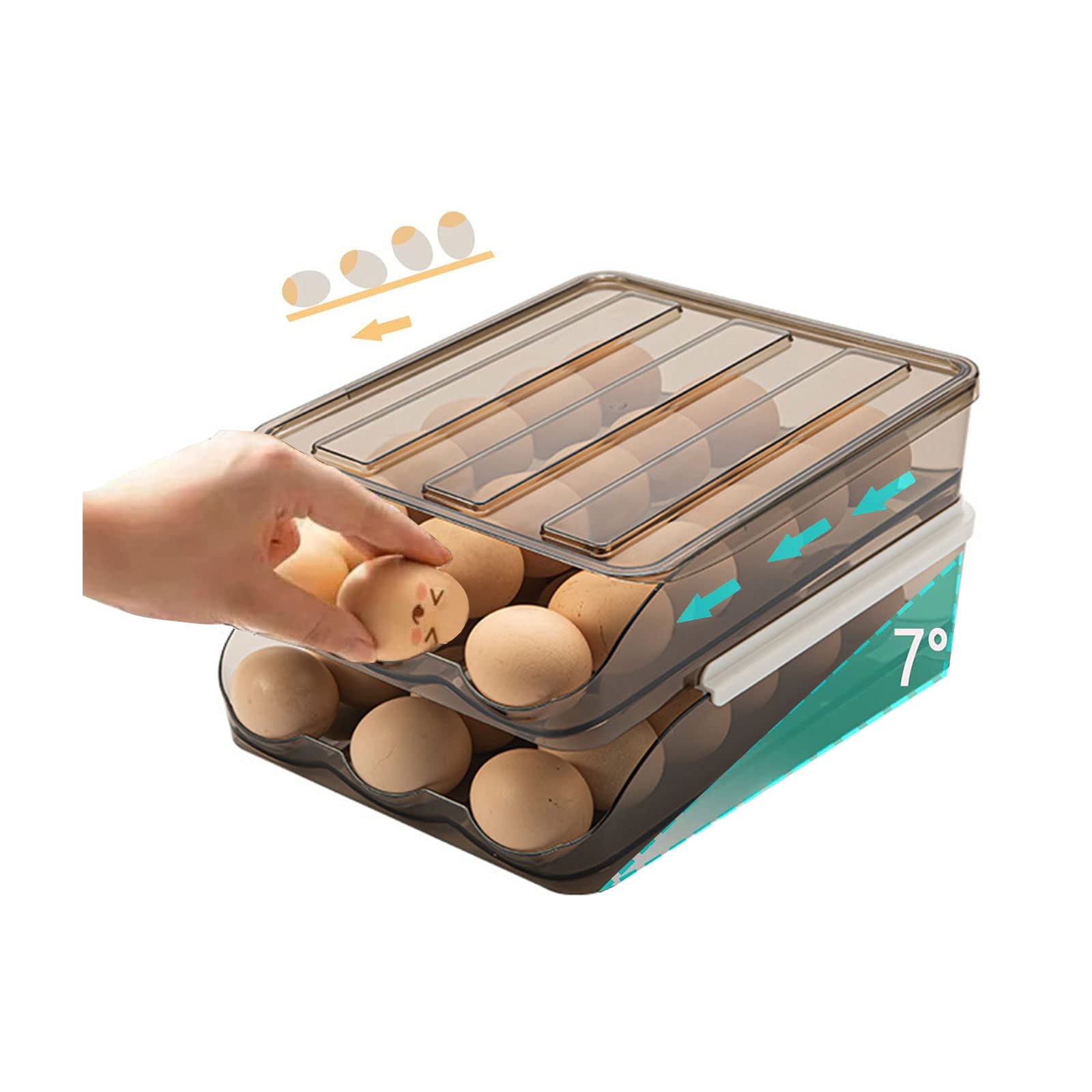 Amoilly Fridge Egg Tray Automatic Rolling Egg Box For Fridge Organizer 36-Eggs (Double)