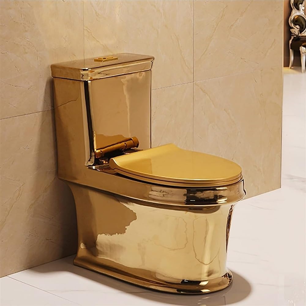 Inodoro de doble descarga chapado en oro, altura universal de una pieza con inodoro de cerámica silenciosa para el baño del hogar, A-700 x 390 x 750 mm