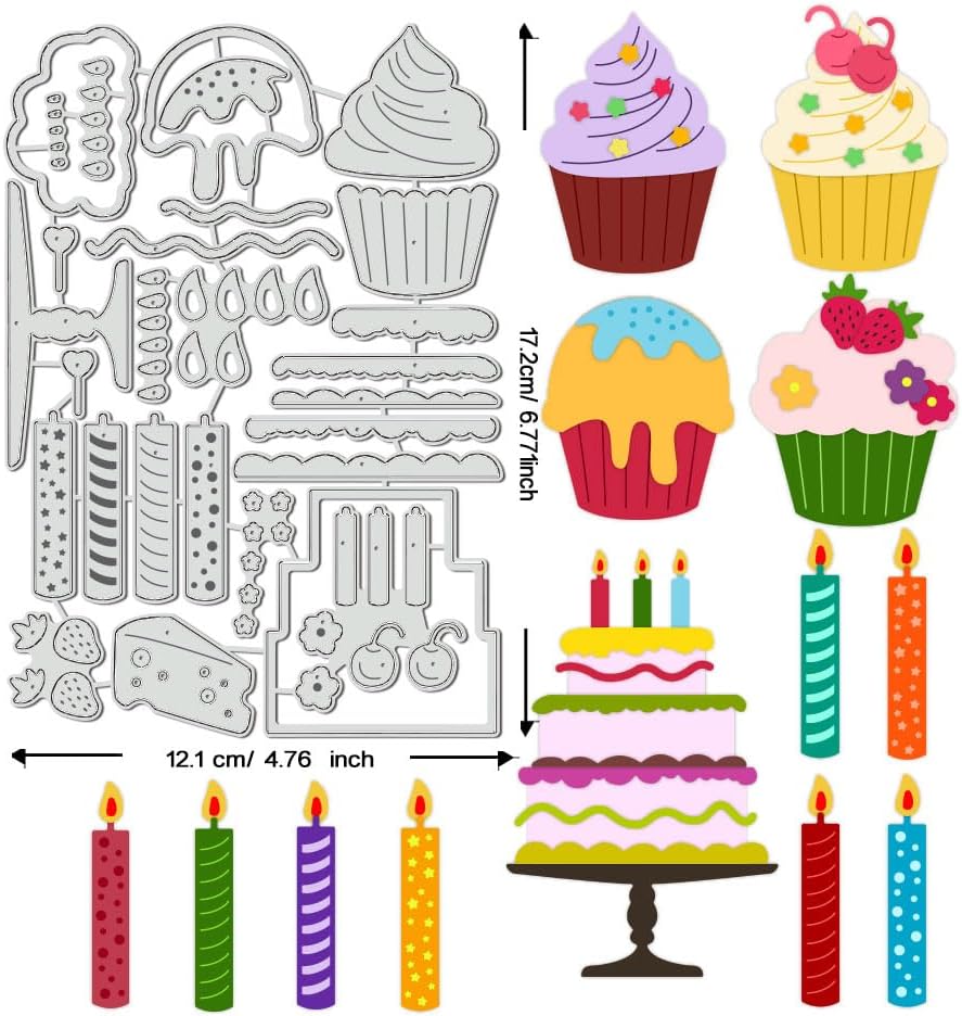 BENECREAT Birthday Cupcake Cutting Dies, Cakes Candles Die Cuts Embossing Stencils for DIY Scrapbooking Photo Album Decorative Embossing Paper Card Christmas Thanksgiving Gifts