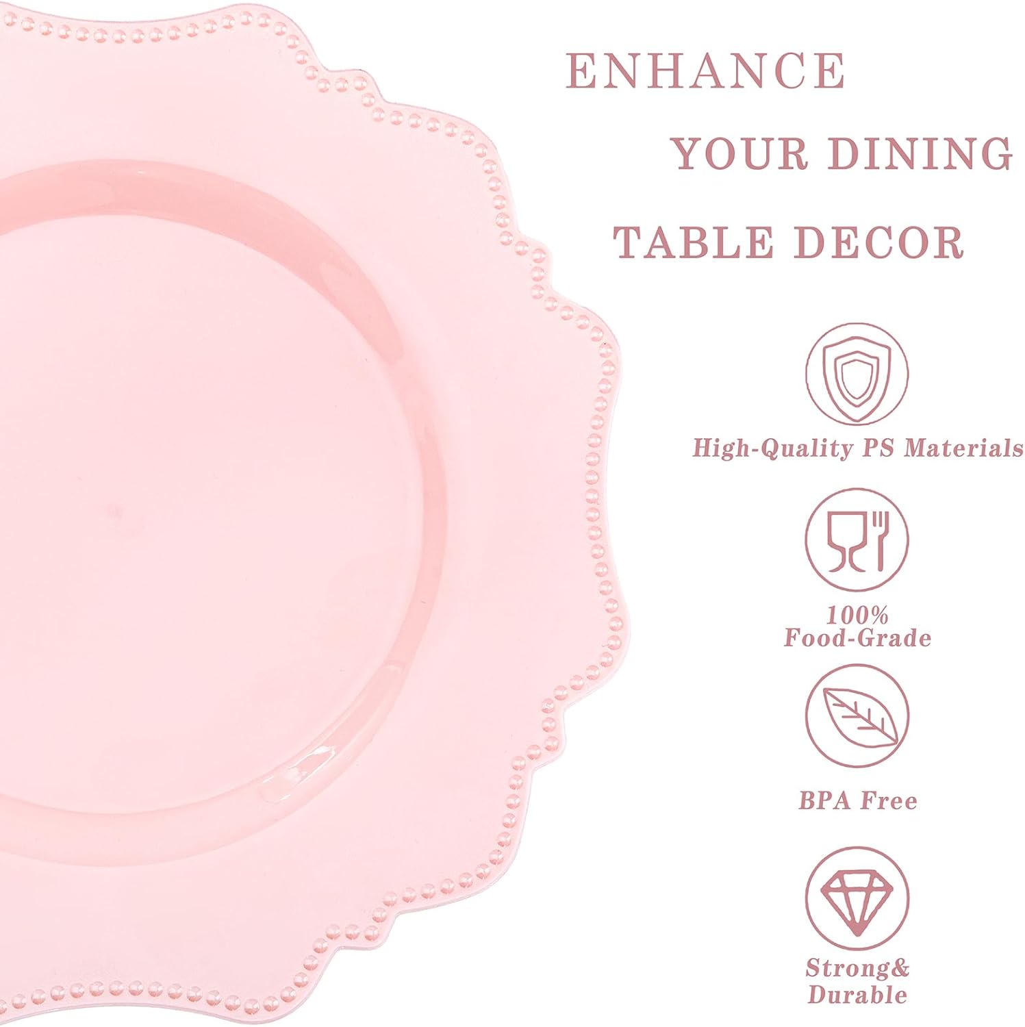 COLOSUS 60pcs Pink Plastic Party Dinner Plates - 9.5 Inch- Heavy Duty Disposable Plastic Dinner Plates for Party Wedding and Everyday Use,Easter Day