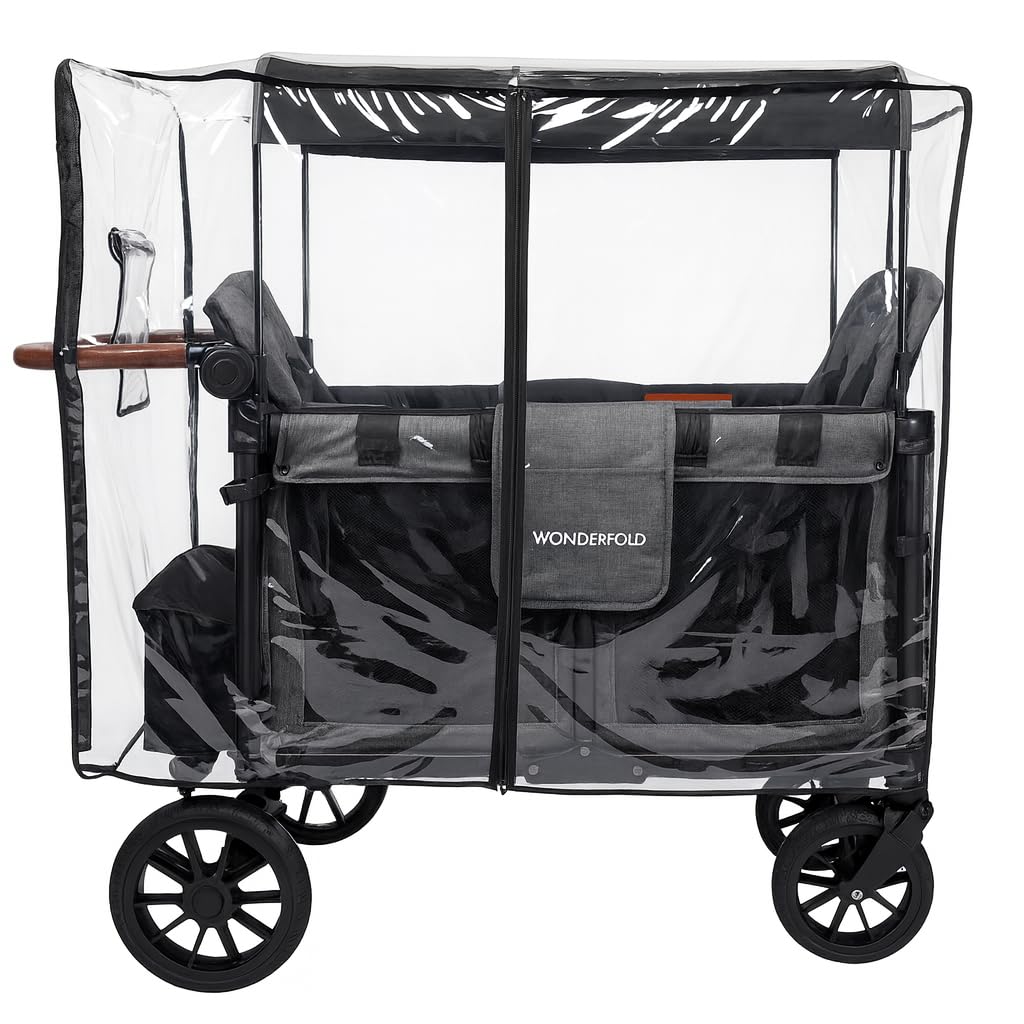 Rain Cover for the WonderFold W4 Original, W4 Luxe, and W4 Elite Stroller Wagons by SASHA'S – Clear, Zipper Access, Maximum Coverage (Stroller Wagon Not Included)