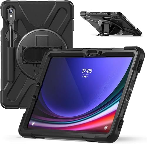 CellTime Case For Galaxy Tab S10 Lite (10.9") PirateKing Cover - Military-Grade Protection, 360 Rotatable Hand Strap & Stand, Shoulder Strap, Stylish Design (Black)