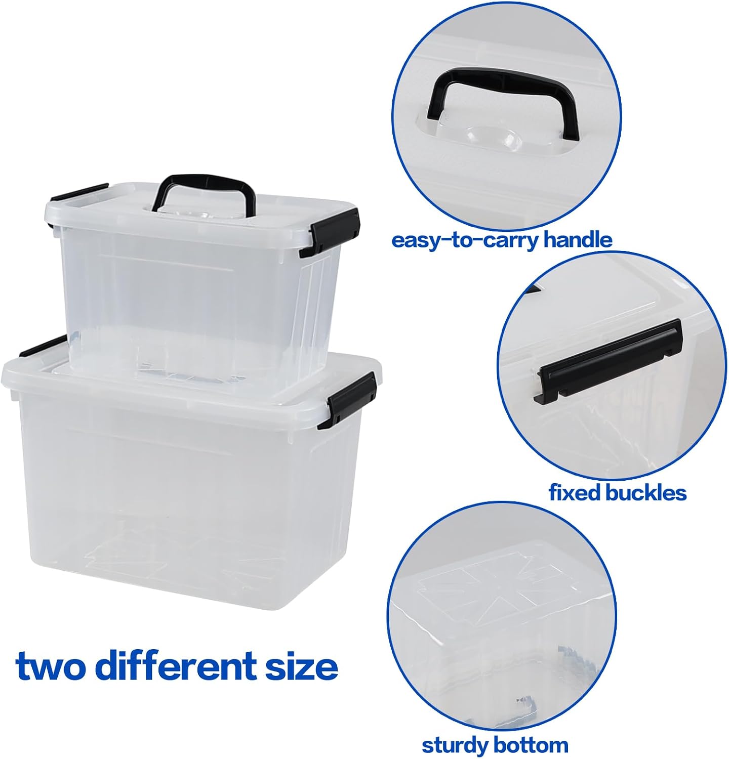 12 Quart & 6 Quart Clear Plastic Storage Bins with Hnadle, 2 Packs | Small Latching Boxes, Top Carry Handle, Secure Locking Side Buckles, Organizing Containers for Closet, Bathroom, and Office