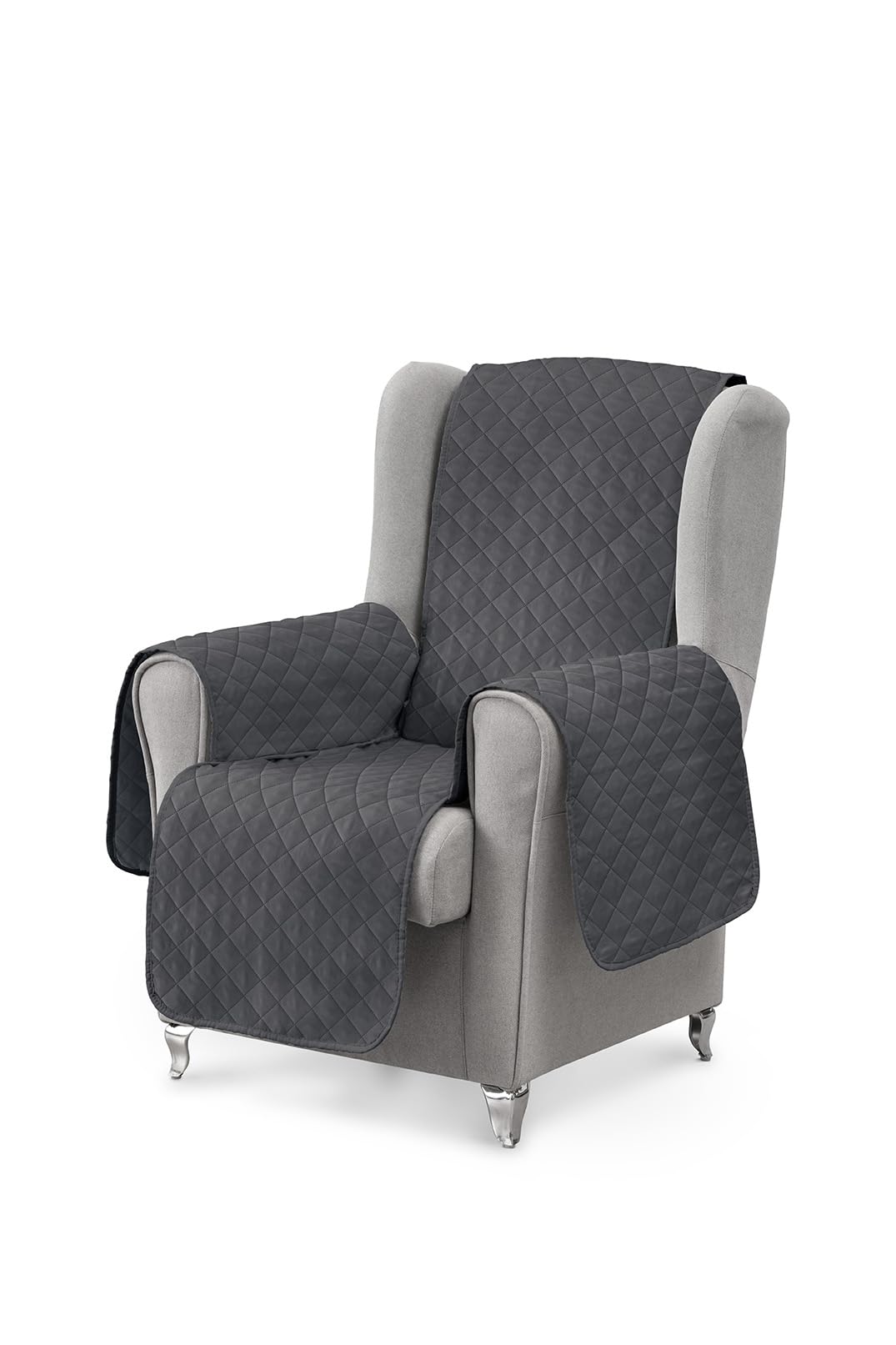 Textilhome - Copripoltrona 1 posto con braccioli LUKA (Confezione da 2 unità), Poltrona Relax Reclinabile e orecchie imbottito misura 55 cm. SalvaDivano REVERSIBILE. Grigio