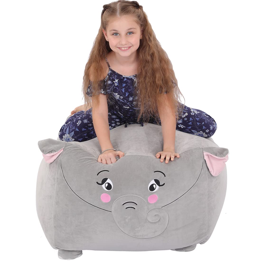 Anzitinlan Elephant Stuffed Animal Storage Bean Bag Chair, Comfortable Seating for Kids Room Decor, Large Size 24x24 Inch Velvet Super Soft Cover Only