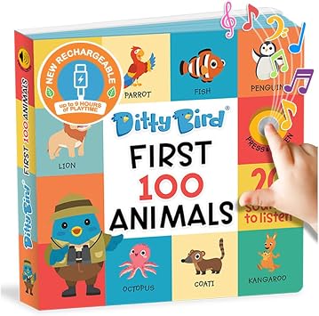 DITTY BIRD Talking Books 100 Animals | 100 Words for Vocabulary & Speech Learning | Sound Books for Toddlers 1-3 | Childrens Interactive Toddler Books with Great Pictures | Sturdy Baby Sound Books