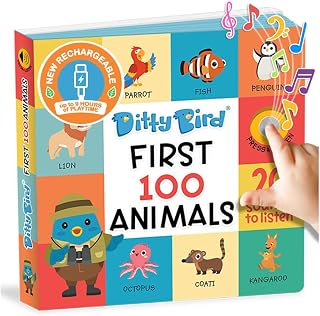 DITTY BIRD Talking Books 100 Animals | 100 Words for Vocabulary & Speech Learning | Sound Books for Toddlers 1-3 | Children's Interactive Toddler Books with Great Pictures | Sturdy Baby Sound Books