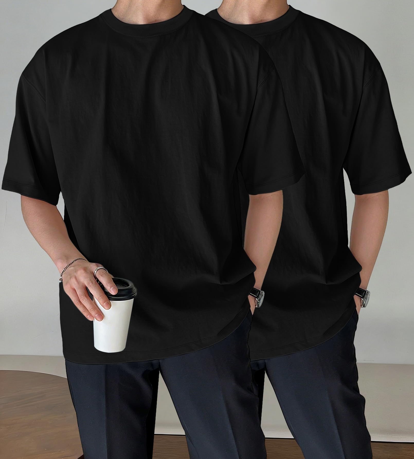 Paquete de 2 camisetas casuales de manga corta con cuello redondo para hombre, suaves, cómodas, para uso diario — view 8