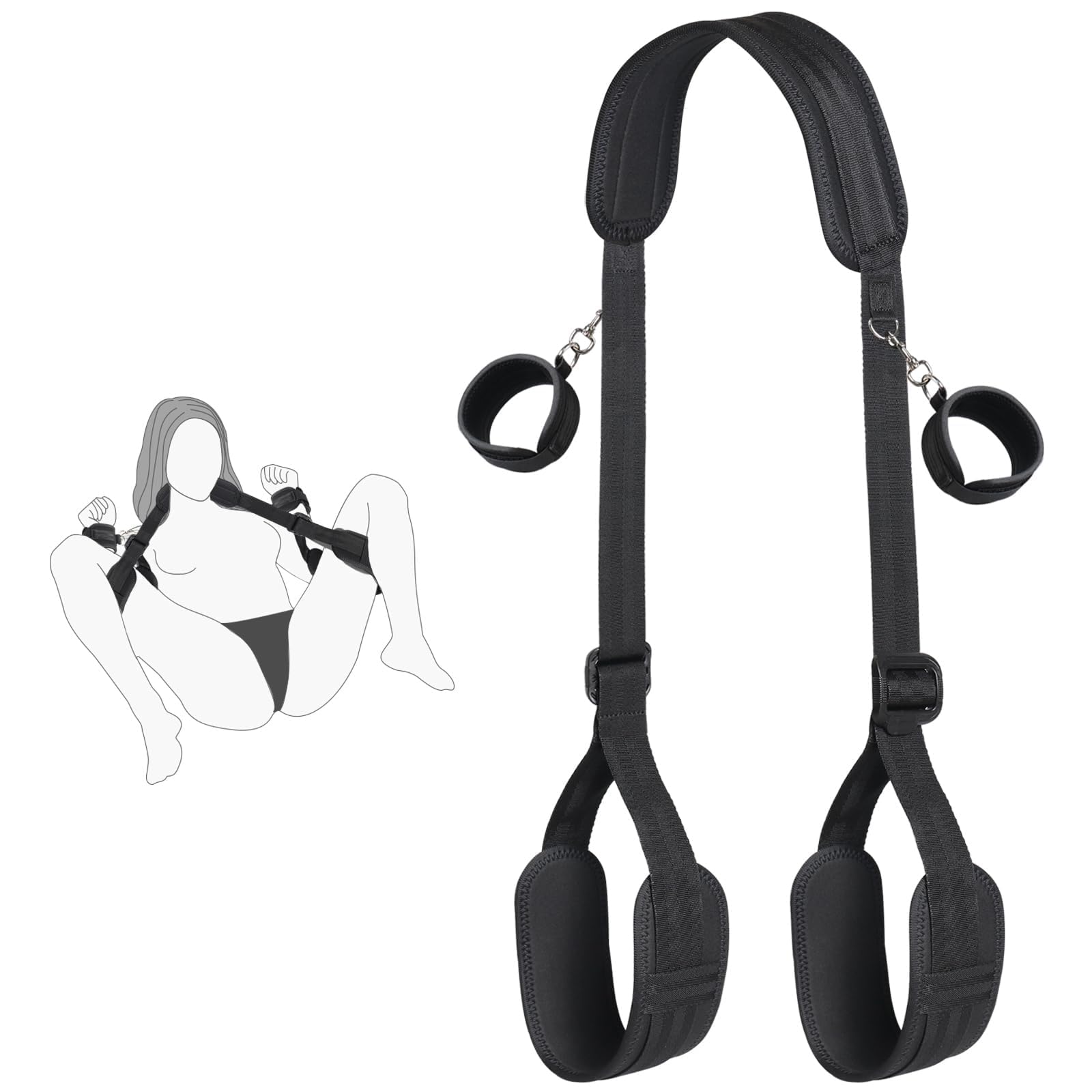 Sex Bondage BDSM Kit, Bed Restraints Set with Handcuffs Neck to Thigh/Ankle, Adjustable Leg Straps&Handcuffs for SM Adult Couples Game Play, Sex Toy for Women Beginner Leg Straps Tie Set Rope