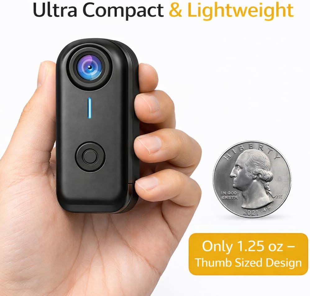 Acuvar Mini Body Camera 1080P with 64GB, Wearable POV Camera Kit with Dog Collar Mount, Head Strap & Handheld Tripod, Hands-Free Body Cam for Pet Walking, Travel, Work, Action Recording (Black)