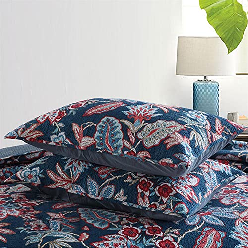 Couvre-lit matelassé bleu foncé King Size en coton rétro chic